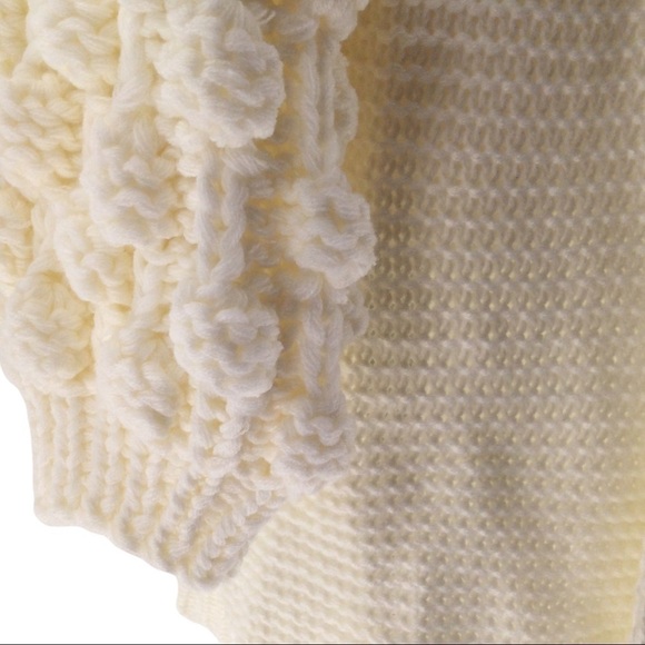 Simply Couture Oversized Beige Open Knit Pom-Pom Sleeve Sweater Cardigan - Picture 10 of 13